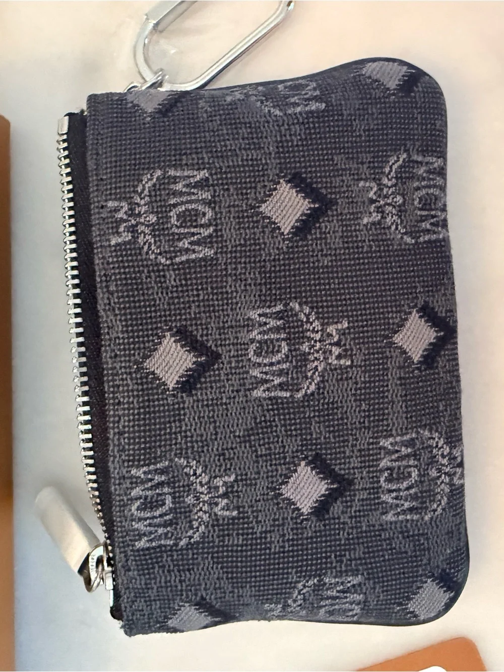 MCM Black Logo Monogram Key Pouch with Silver Hardware